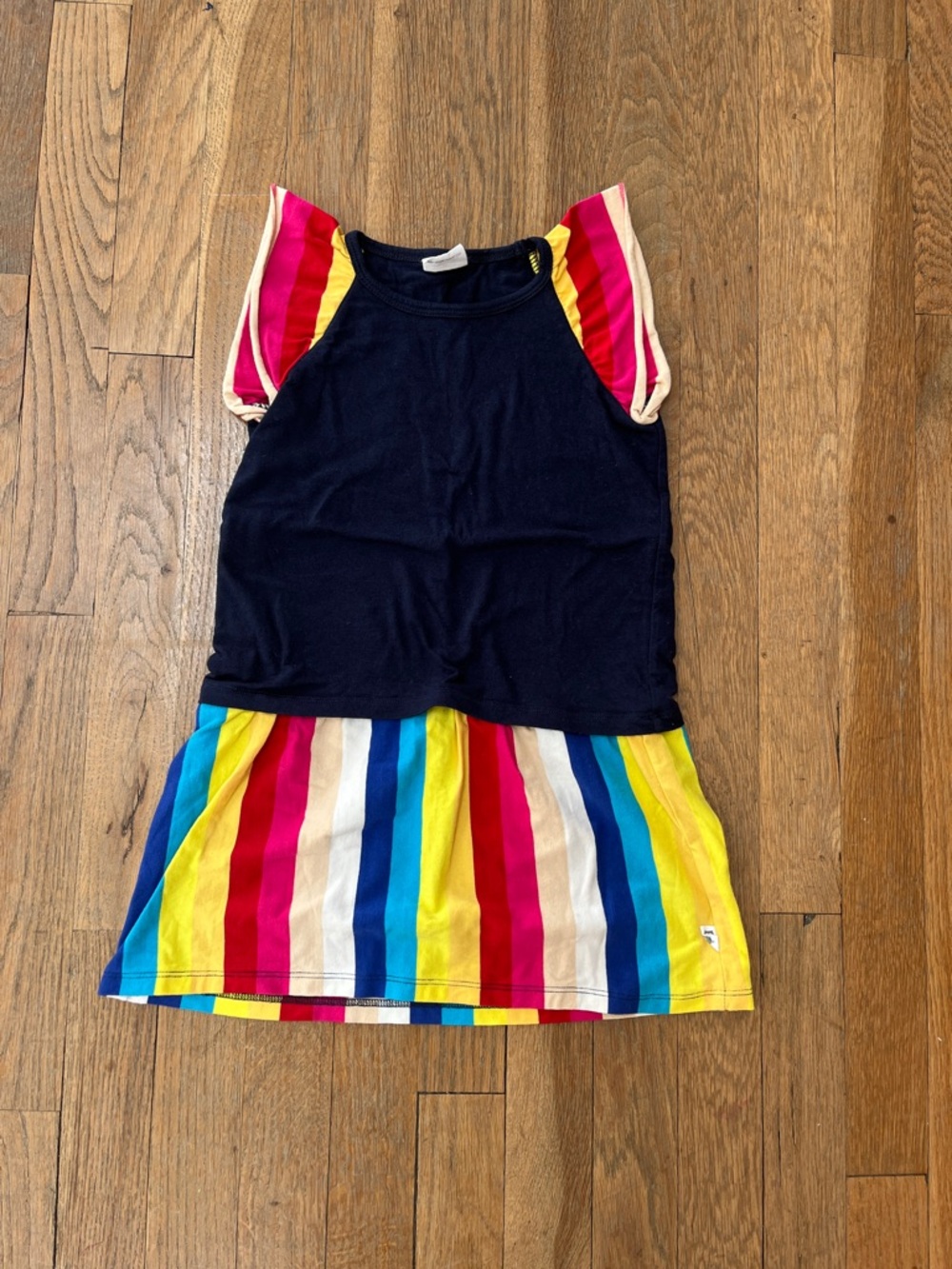 Hootkid - Girls' Navy & Rainbow Stripe Casual Dress